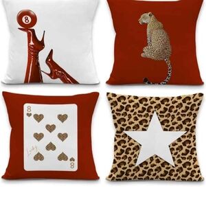 Leopard and Red Decorative Pillow Set